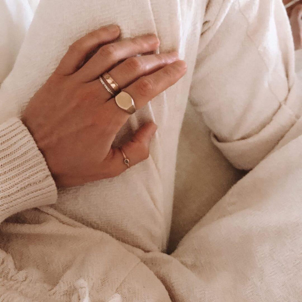 Unisex vintage inspired flat top Signet ring. Handmade with recycled materials in the Santa Cruz mountains.