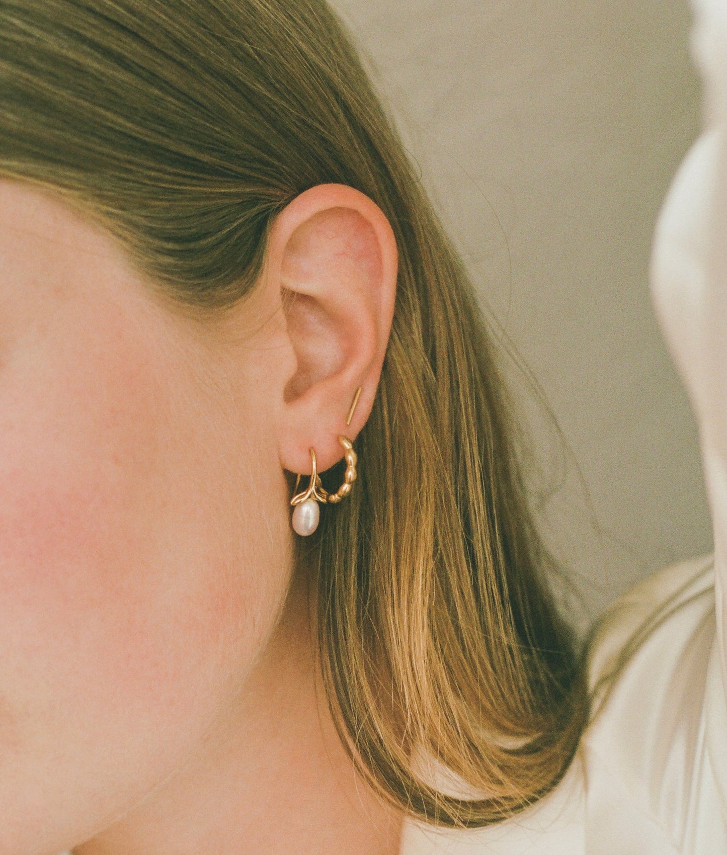 14k gold vermeil petal earrings / Simple floral inspired hollow hinged hoops, light weight every day comfort and organic ease. Handmade in the Santa Cruz mountains.