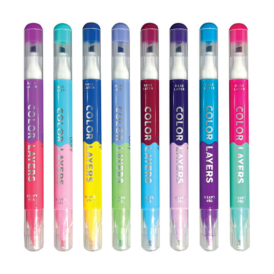 OOLY Color Layers Double Ended Markers Each incredible double sided marker in this set of eight features one end for the base layer and the other end for the more detailed top layer.  These markers are a must-have for budding artists!