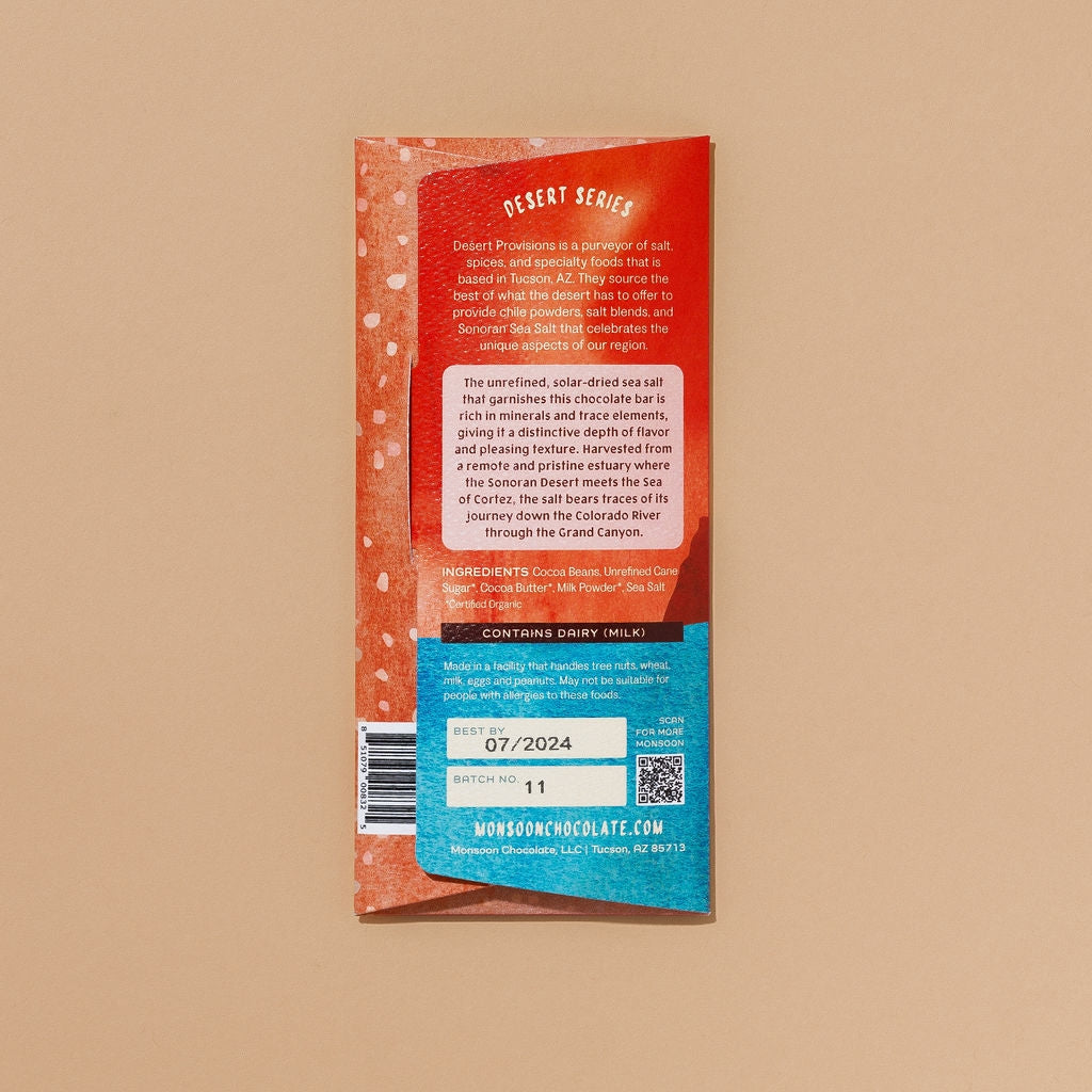 Heirloom chocolate bar with tasting notes of malt and salted brownie.