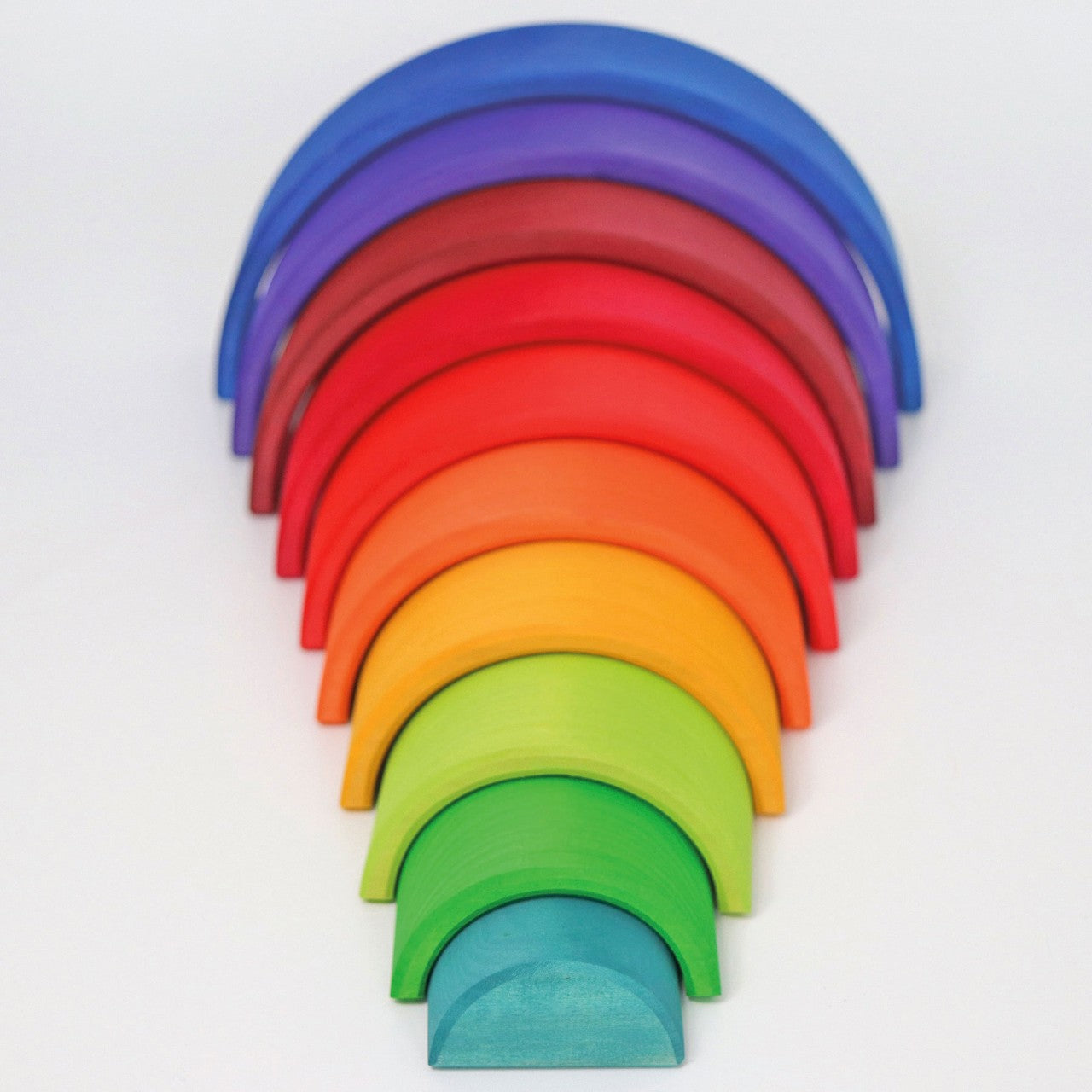 A new wooden stacking rainbow from the magical world of Grimm's: the 10-piece counting rainbow is a wonderful addition for open-ended play.