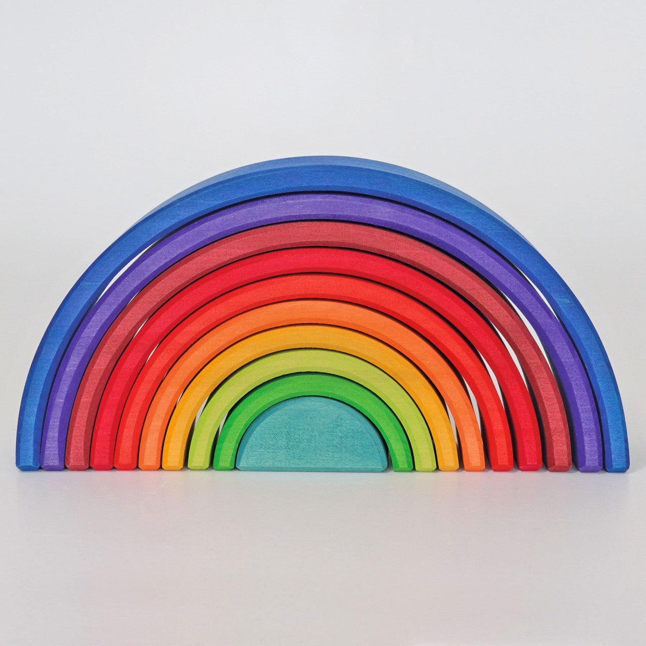 A new wooden stacking rainbow from the magical world of Grimm's: the 10-piece counting rainbow is a wonderful addition for open-ended play.
