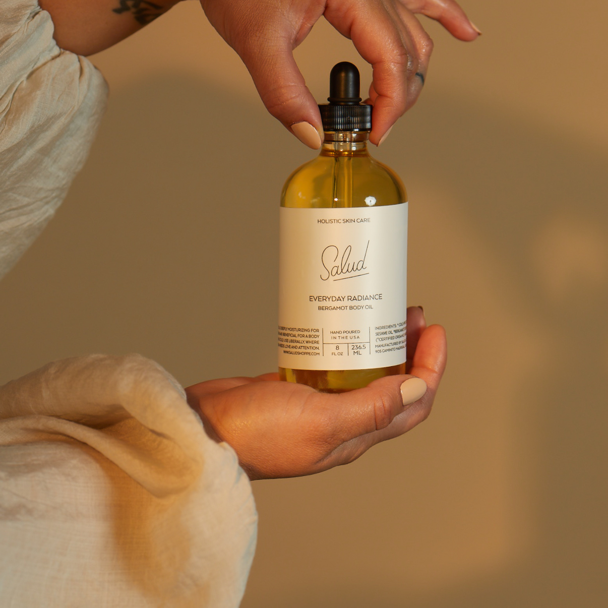 Organic sesame oil infused with bergamot and crystal quartz is deeply moisturizing for dry skin. Considered the "Queen of Oils", sesame oil is rich in antioxidants and omega fatty acids which is easily absorbed through our skin. Hand batched in Southern California.