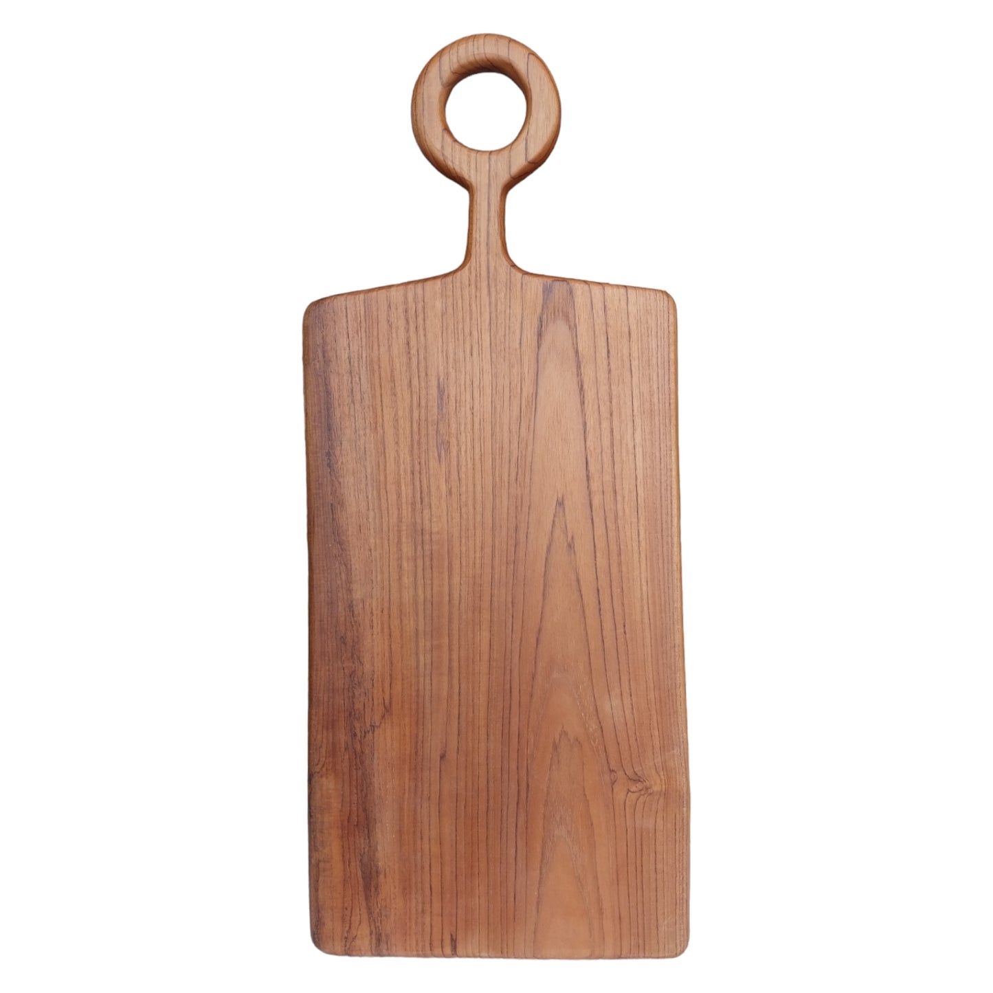 This oversized teak wooden serving board offers an eye-catching tabletop design, perfect for serving or chopping.