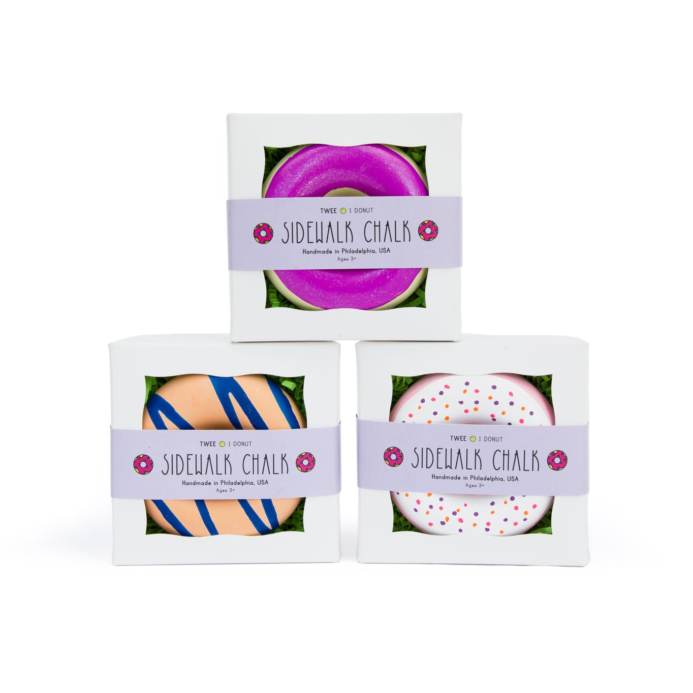 Grab one of these hand painted donuts for outdoor fun this season! With acrylic paint on top of vibrant colored chalk, you are sure to create something unique and special! Eco-friendly, non-toxic, washable.