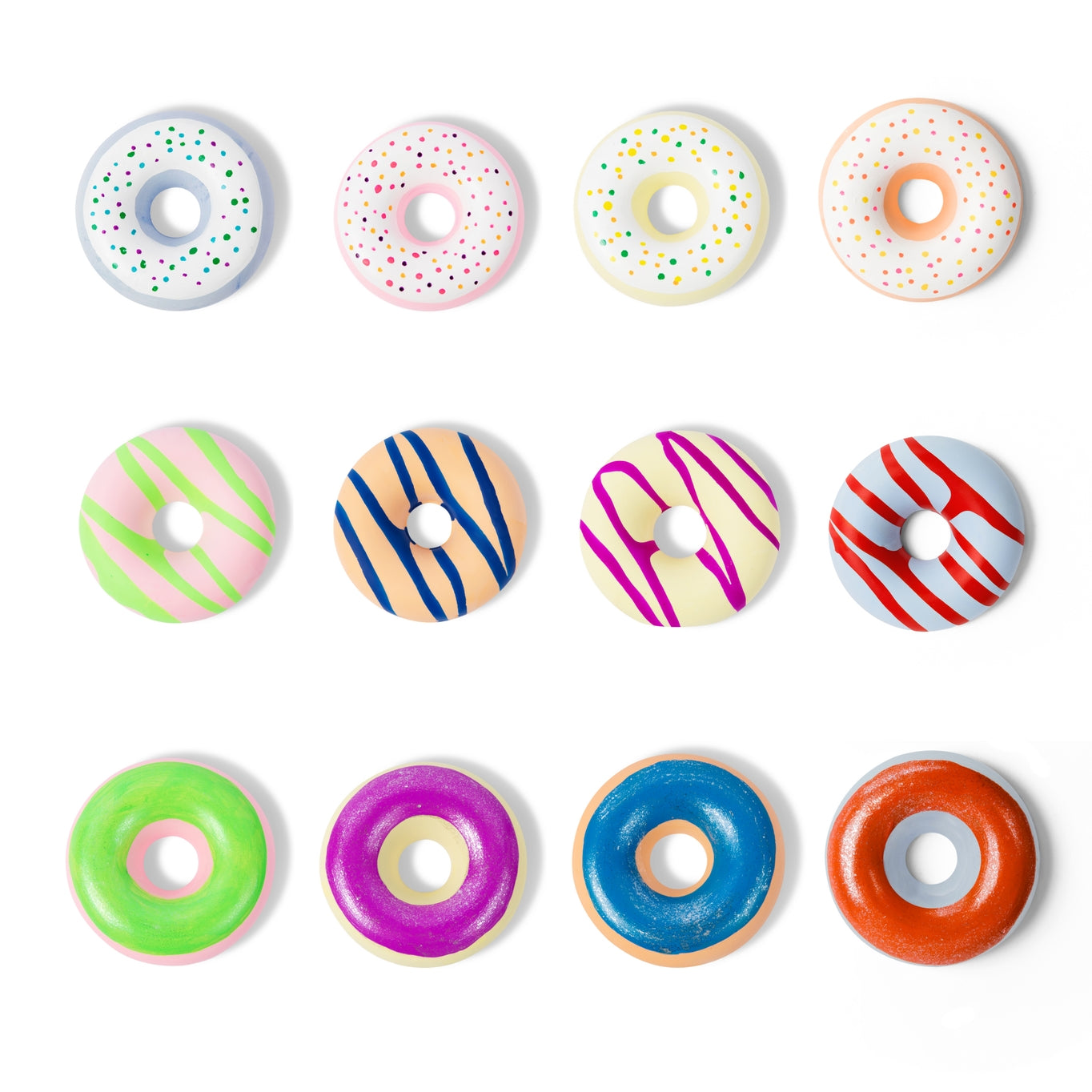 Grab one of these hand painted donuts for outdoor fun this season! With acrylic paint on top of vibrant colored chalk, you are sure to create something unique and special! Eco-friendly, non-toxic, washable.