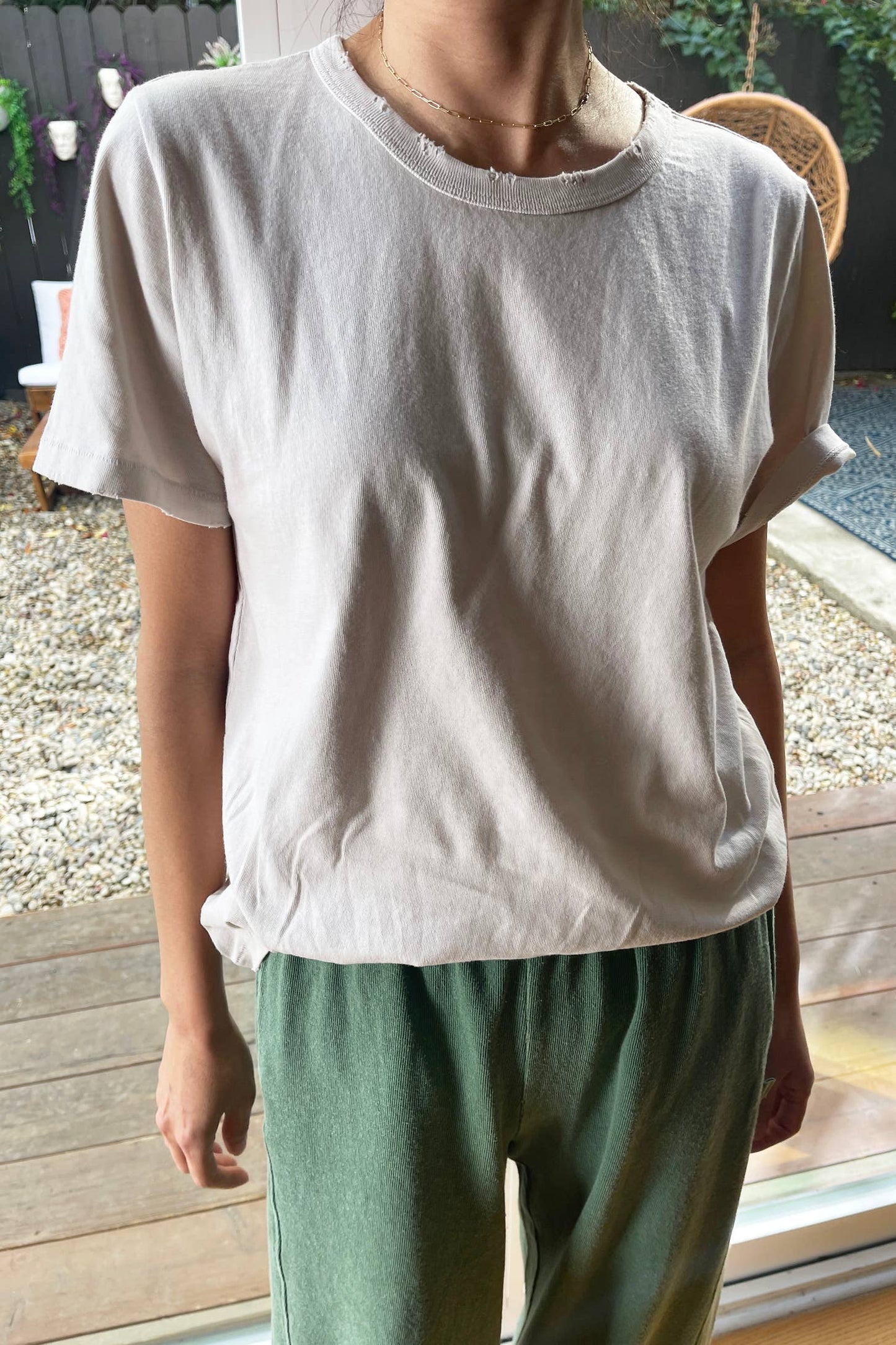 A take on the classic tee, almost like the one you love to steal from your boyfriend’s closet, but even better. It is gently distressed for that gorgeous vintage look but without the smell, and has the most flattering relaxed fit. Made with organic cotton in LA.