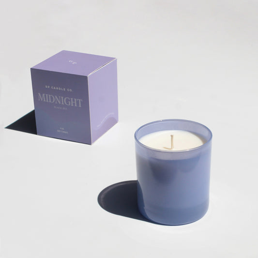 Midnight features notes of iris blossom, lush violet, cardamom and guaiacwood.
Hand-poured in small batches with soy wax, premium fragrance, and cotton wicks.
Vegan, free of phthalates and parabens, and cruelty-free.