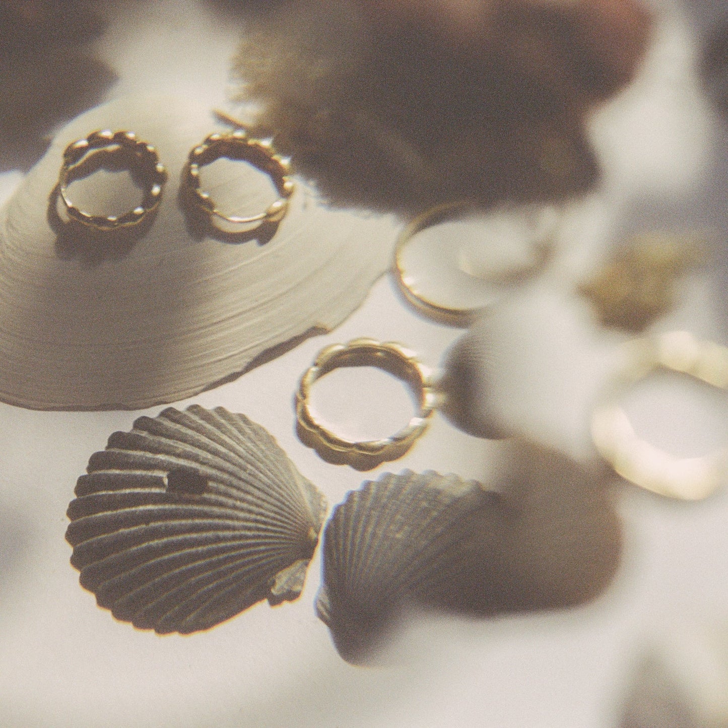 14k gold vermeil petal earrings / Simple floral inspired hollow hinged hoops, light weight every day comfort and organic ease. Handmade in the Santa Cruz mountains.
