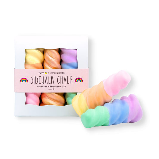 A magical world of color and creativity awaits with these rainbow unicorn horns sidewalk chalks! Eco-friendly, non-toxic, washable.