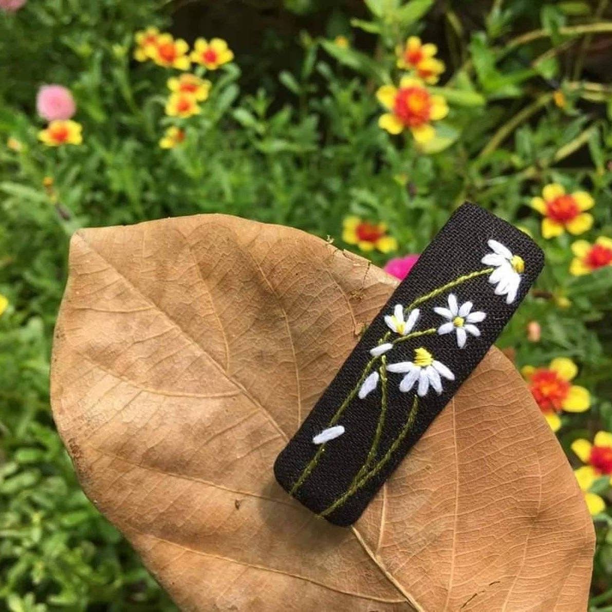 Rectangle Embroidered Hair Barrettes