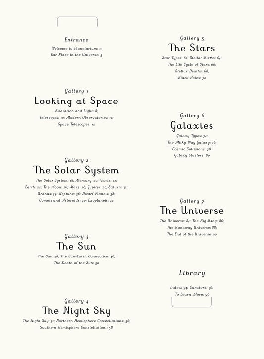 Planetarium: Welcome to the Museum - Welcome to the museum that is always open to explore. Step inside the pages of this beautiful book to discover galleries of galactic matter, expertly curated to bring you the experience of a fascinating exhibition in the comfort of your own home.