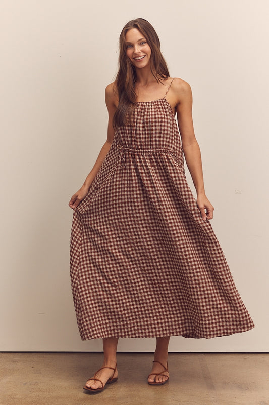 Amente Shirring Gingham Cami Dress