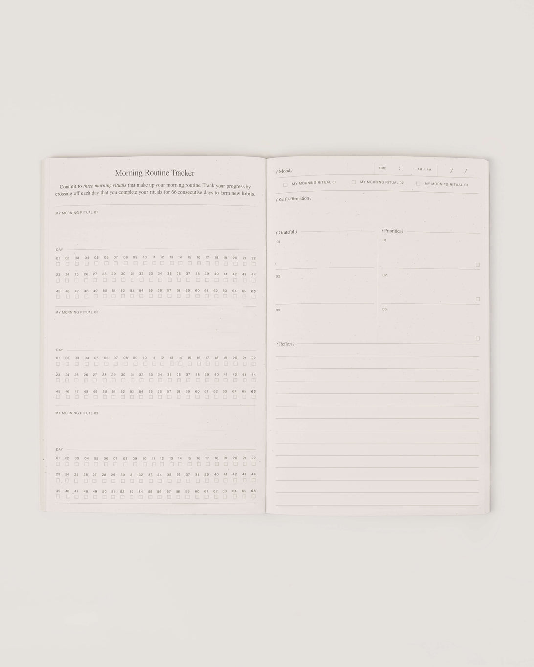The Morning Routine Journal will walk you through crafting your ideal morning routine by defining specific morning rituals that allow you to slow down, prioritize yourself and step into a new day ahead.