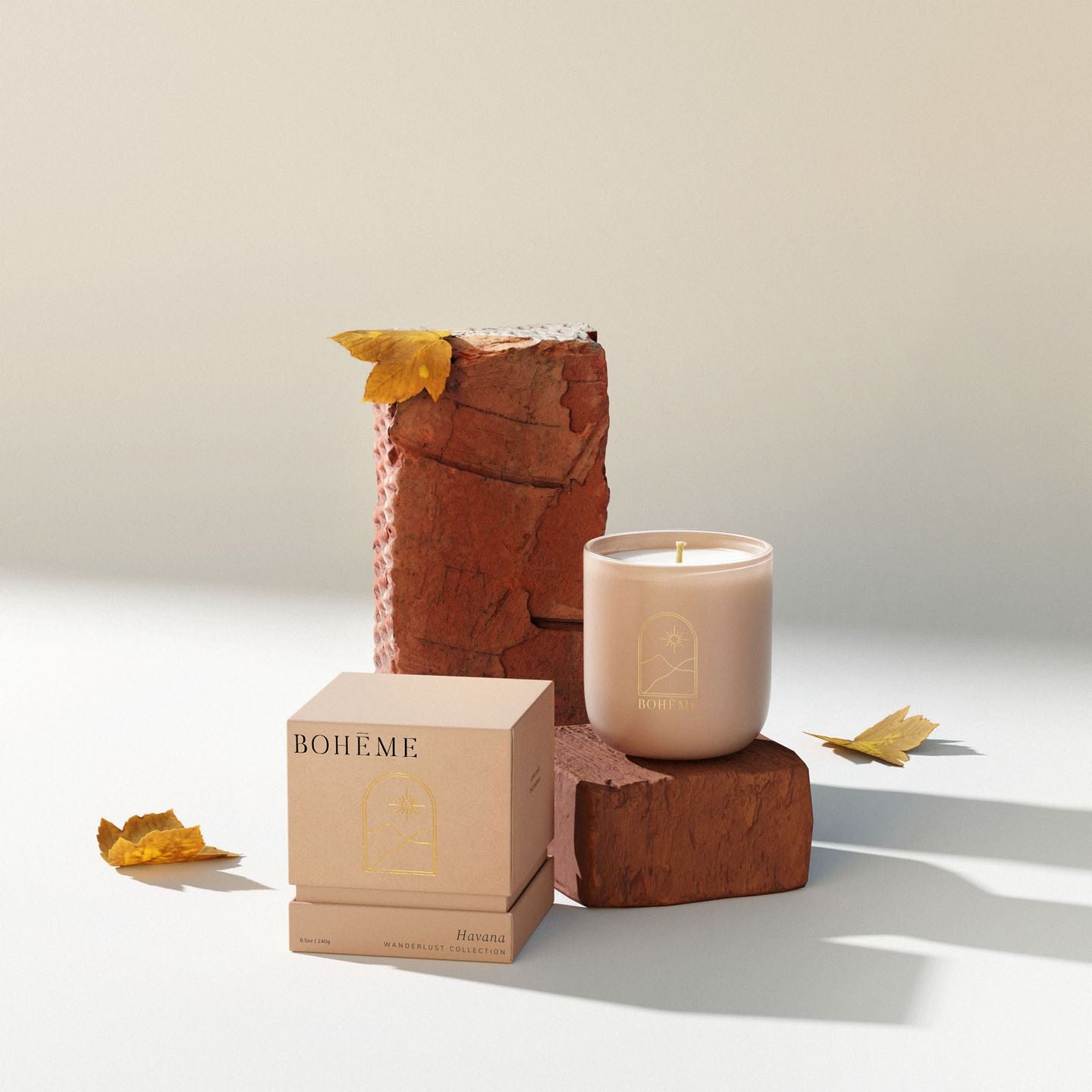 Clean, All Natural, Sustainable Soy, Vegan, Phthalate Free Havana Candle. The top, middle and bottom feature three different scents so this is like three candles in one! Bergamot and cumin to date and tobacco leaf to smoke and musk.