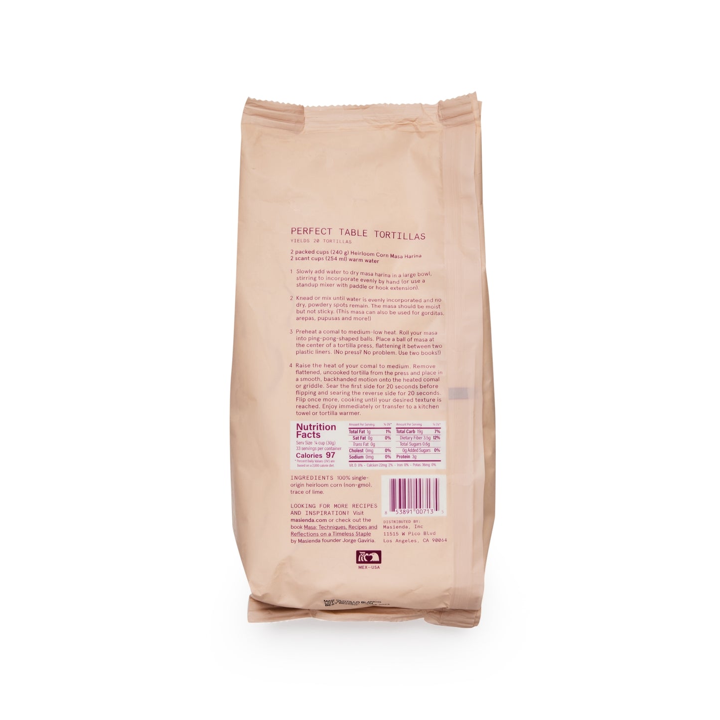 Masienda's best-selling Heirloom White Corn Masa Harina is a fine-ground nixtamalized corn flour. Its deep flavor comes from high quality heirloom corn, which is cooked, slow dried and milled to perfection in small batches. Never genetically modified. Always gluten-free.
