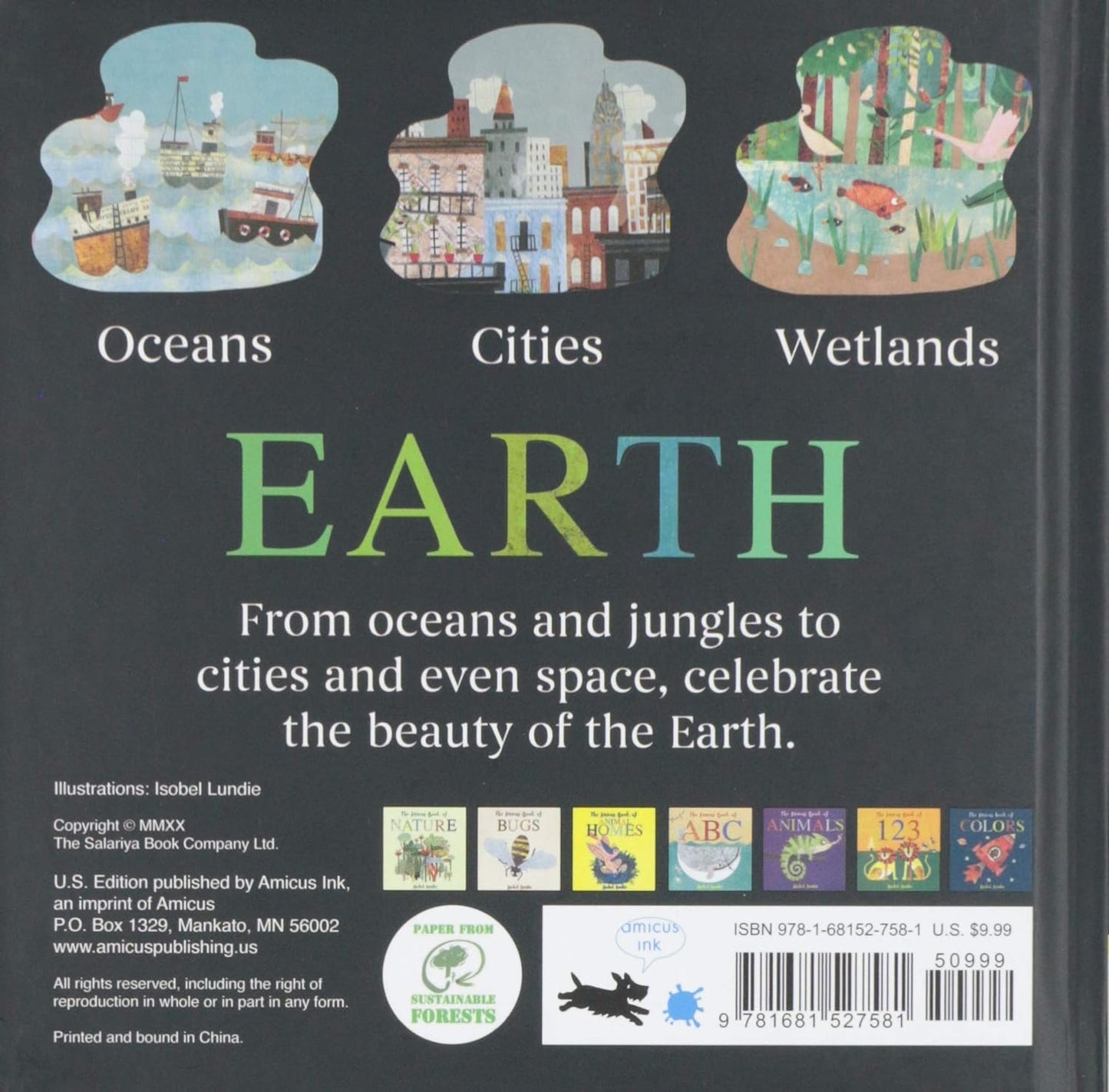 Striking collage-style art made from maps and marbled papers illustrates the beauty and variety of places on Earth in this sturdy board book for toddlers.