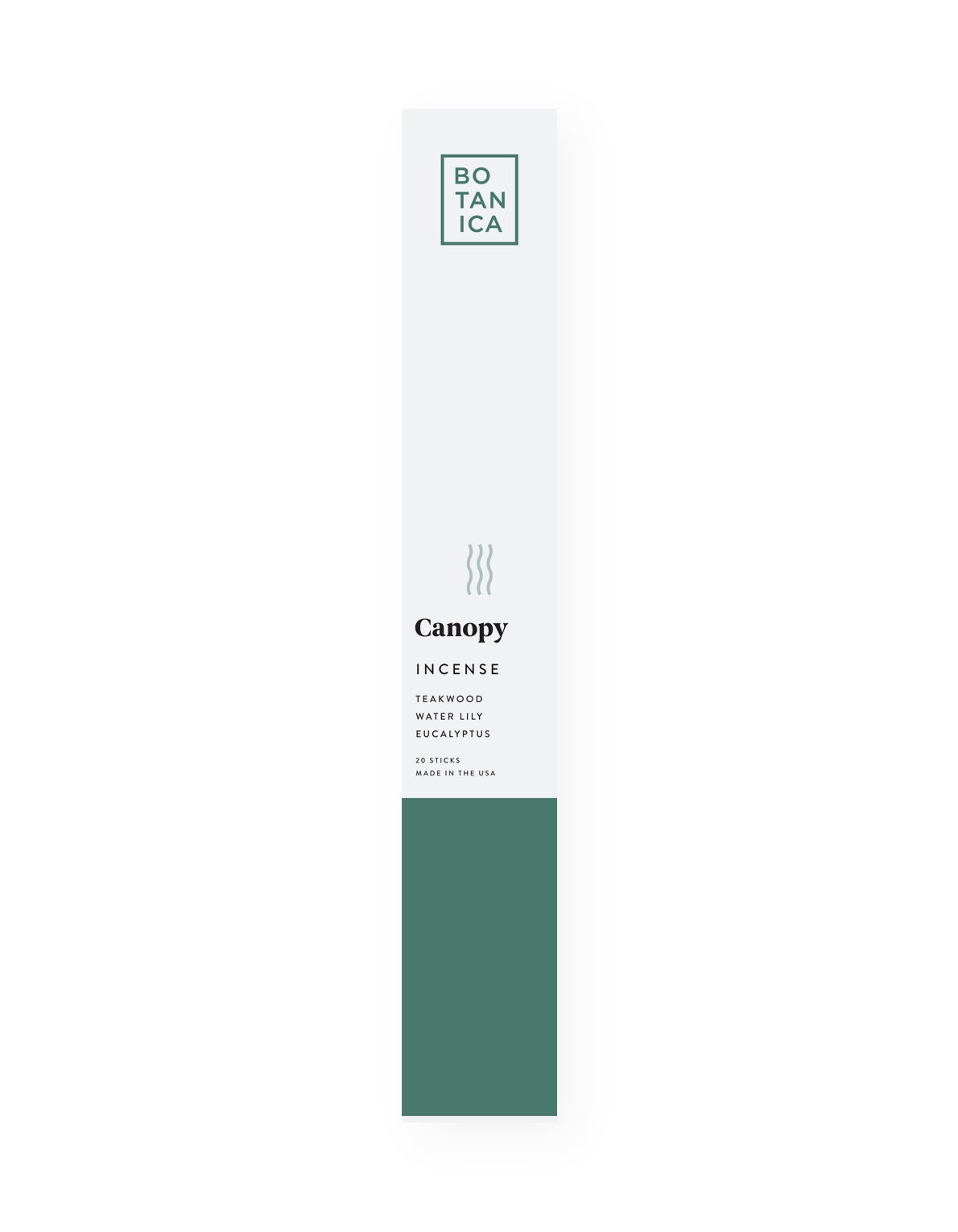 botanica canopy incense. Made with high-quality fragrance blends, plus essential oils for a long, balanced ritualistic experience–sure to make any dwelling feel like a luxurious retreat. Scent notes of teakwood, water lily, and eucalyptus.