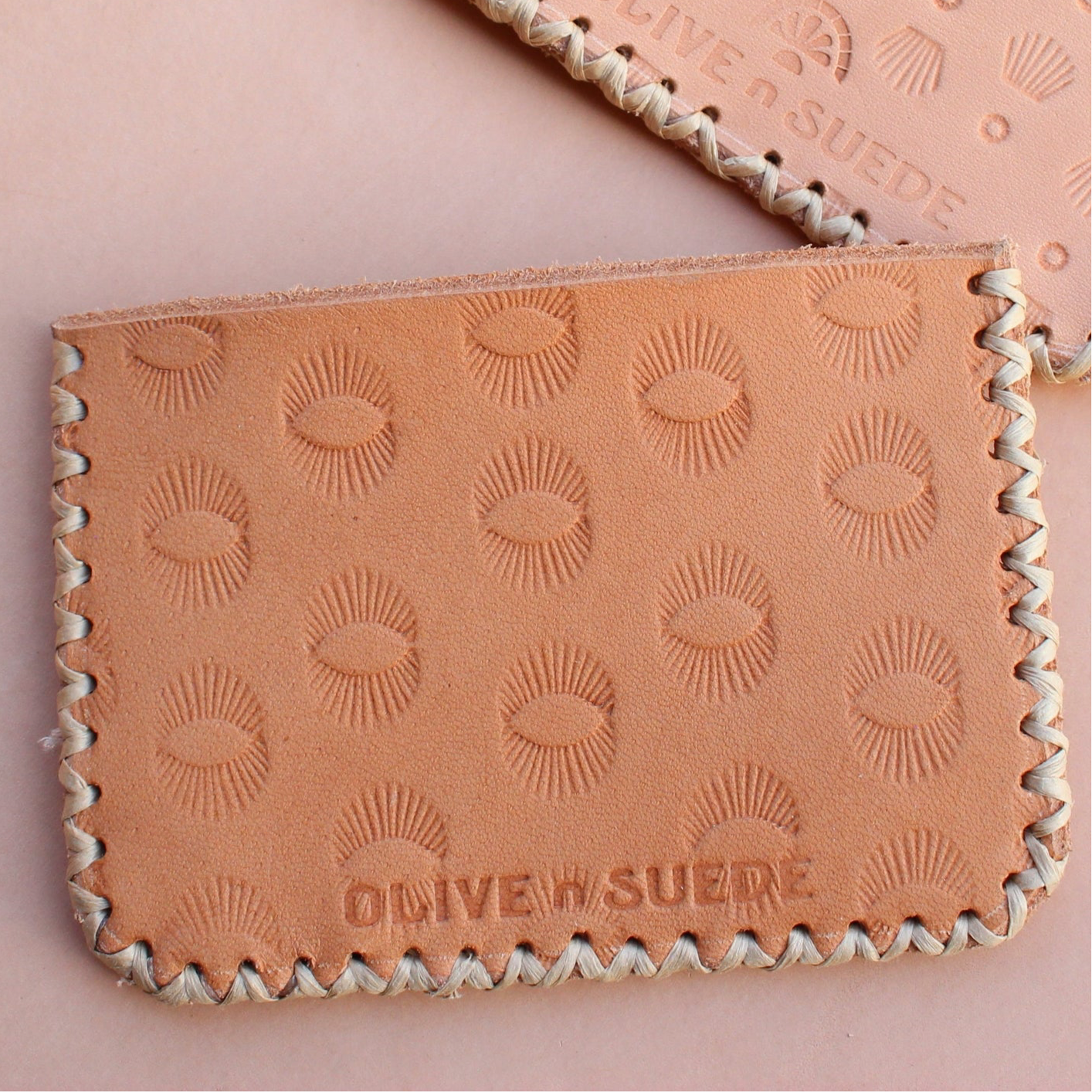 leather stamped wallet olive n suede locally made