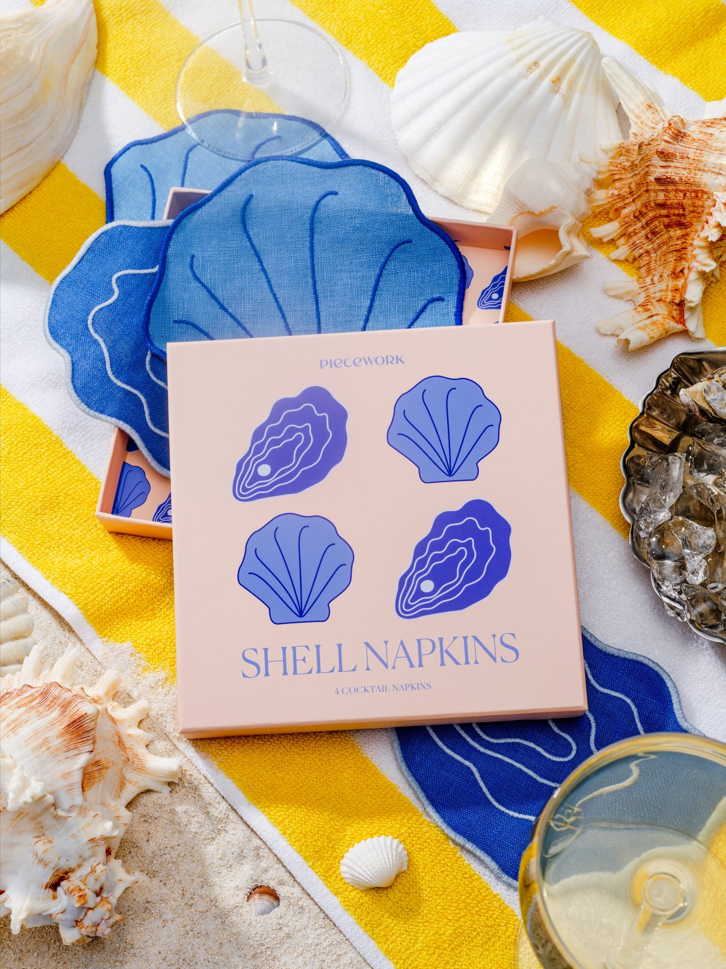 peacework puzzles shell linen cocktail napkins set