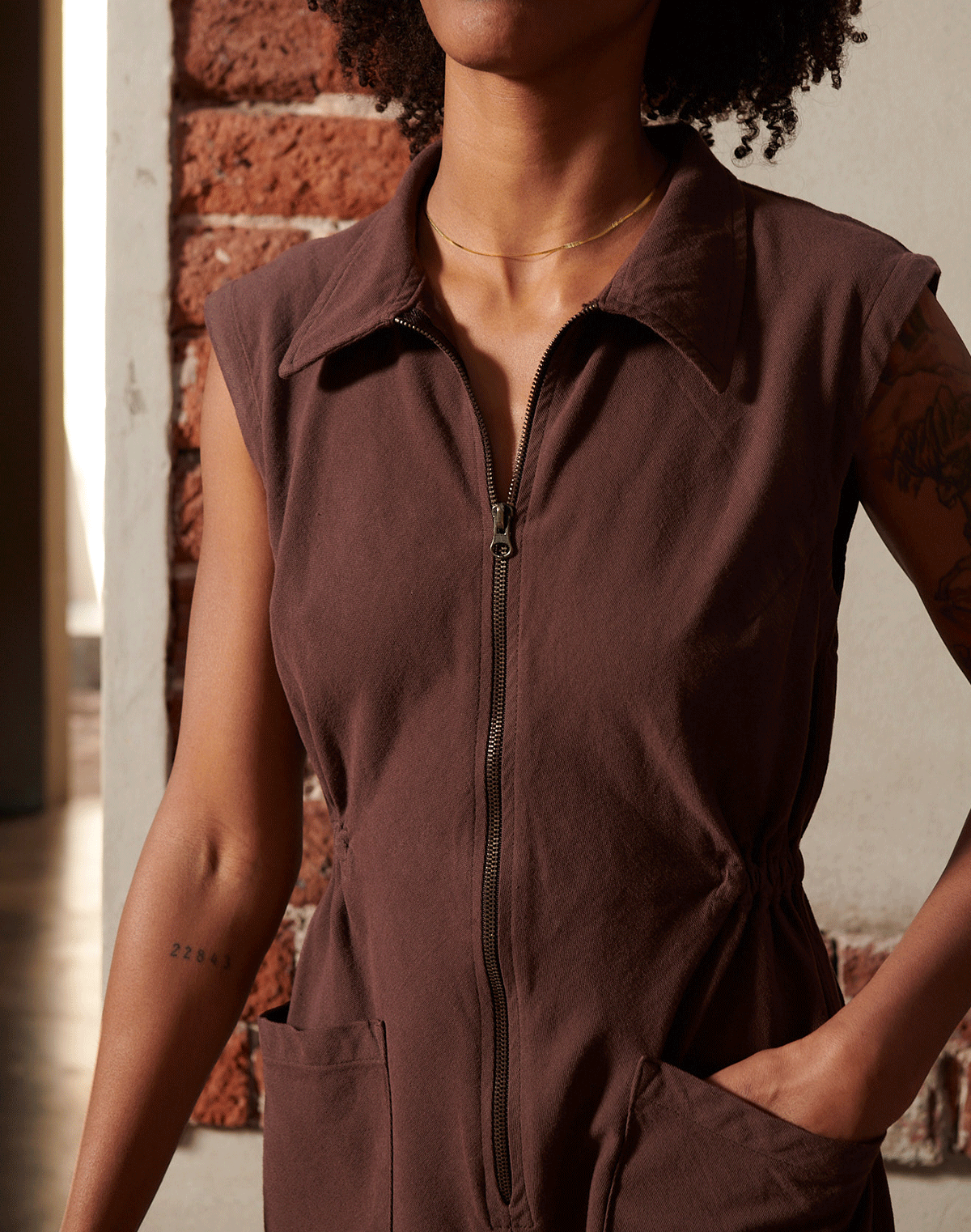 Noble Sleeveless Utility Romper Tank Suit in chocolate
