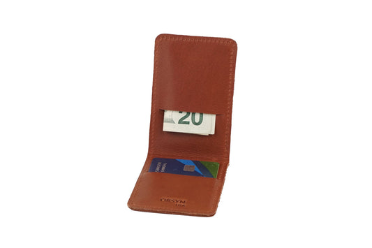 Highlands two slot wallet is slim and minimal in design. Aniline leather.