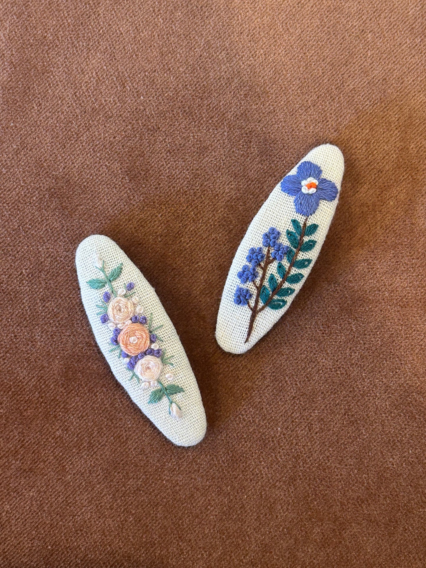 Flower Garden Embroidered Hair Barrettes