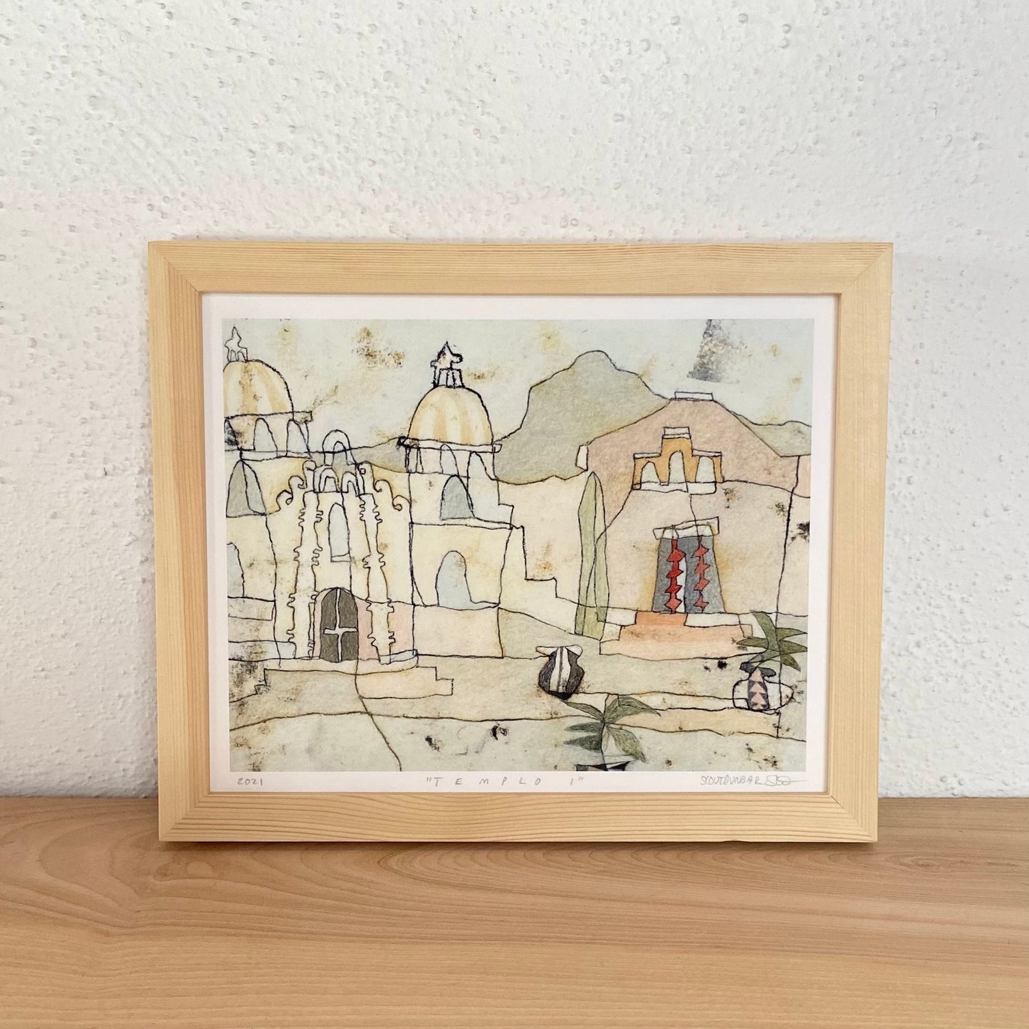 8x10 Templo I Print by Scout Dunbar. “Templo I” is a piece inspired by the Spanish Colonial architecture found in Southern Arizona and Sonora, Mexico. Made with pigment ink on textured archival cotton rag paper. Signed, titled, and dated.