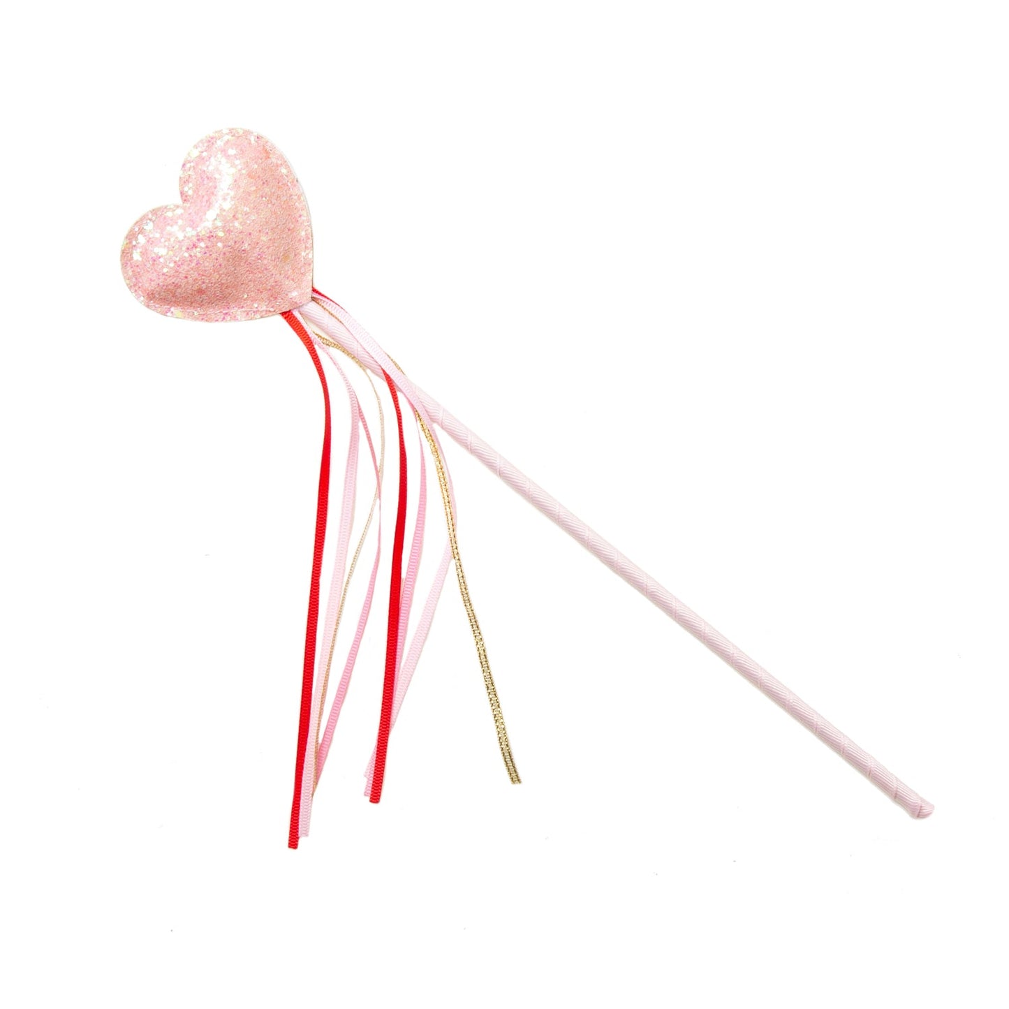 Magic up a little love with this glittery Heart Wand! With a fabric wrapped centre stem and pink and red grosgrain streamers - this wand is perfect for summer adventures, imaginative play, or a fun addition to the dressing up box.