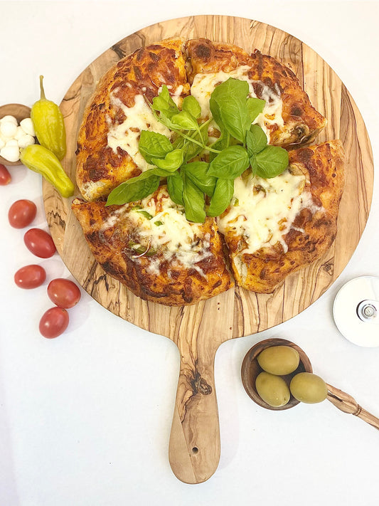 handmade olive wood pizza / serving board