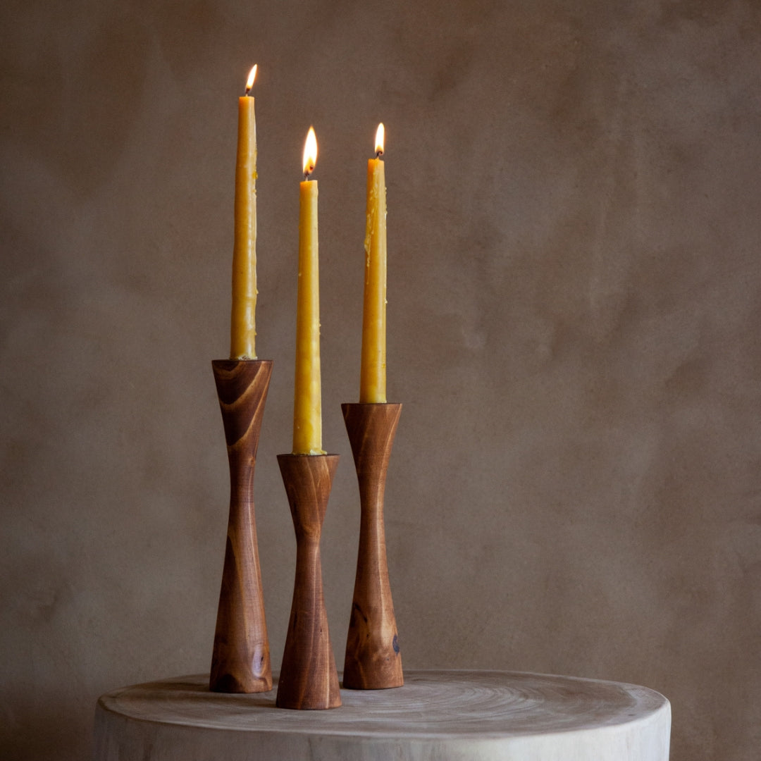 These hand-turned candle holders are expertly crafted by South African artisans that have been in family woodworking businesses for generations. Made from sustainably sourced pine, they are both trend-forward and timeless.