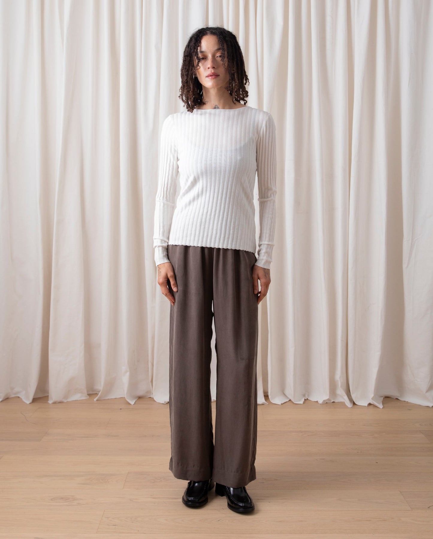 Ali Golden Ribbed LS Shirt Bone