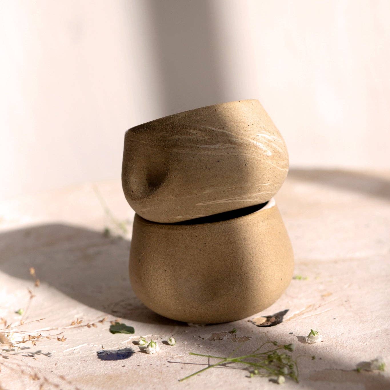 good hearted woman dune groove cup / The perfect lil cup for whisky, mezcal, coffee, and wine. Featuring thumb print nooks making holding extra cozy. Raw stoneware with a glazed interior. Handmade in Denver, CO.