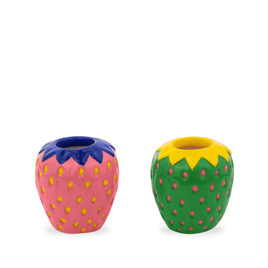 Ceramic Strawberry Candle Holder Set