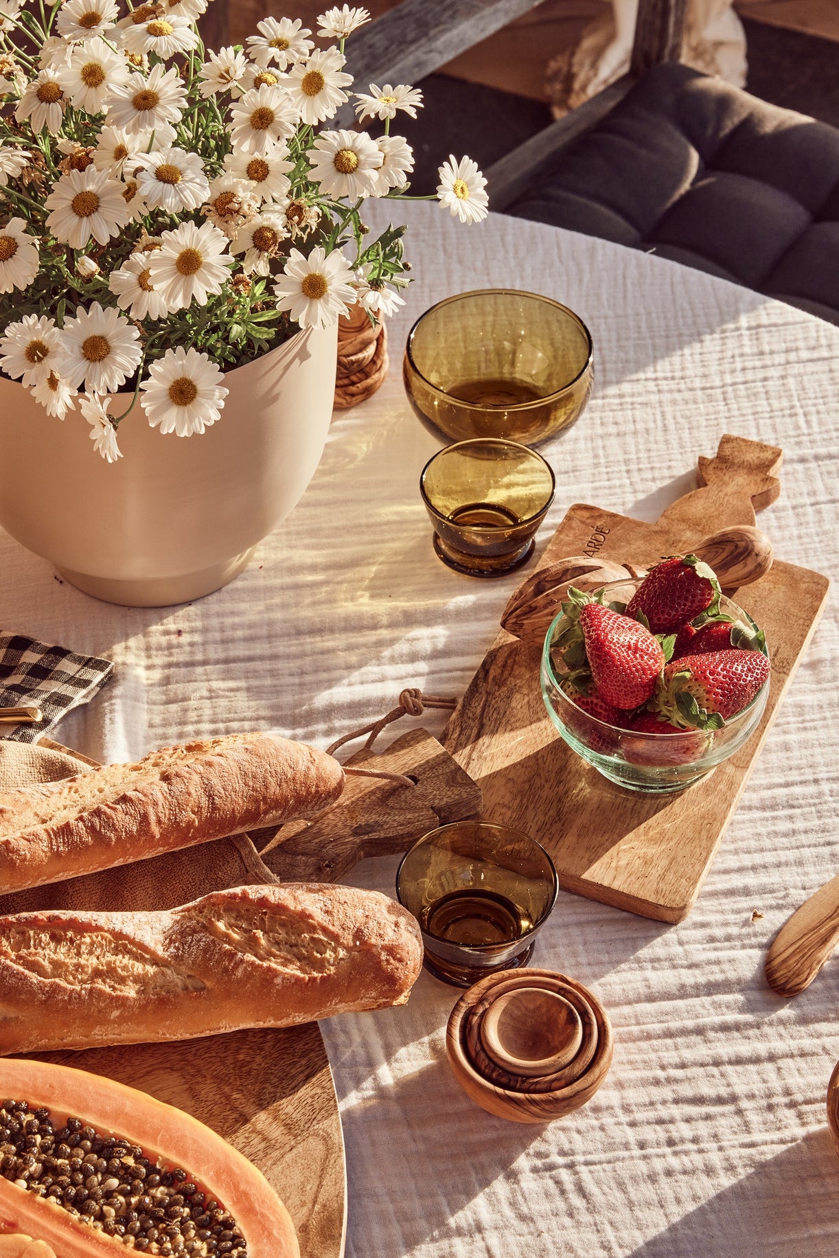 Handcrafted in Tunisia using natural olive wood from the region, these little bowls are hard, durable and non porous. Each piece is unique and becomes even darker, richer and more beautiful in color as it ages.