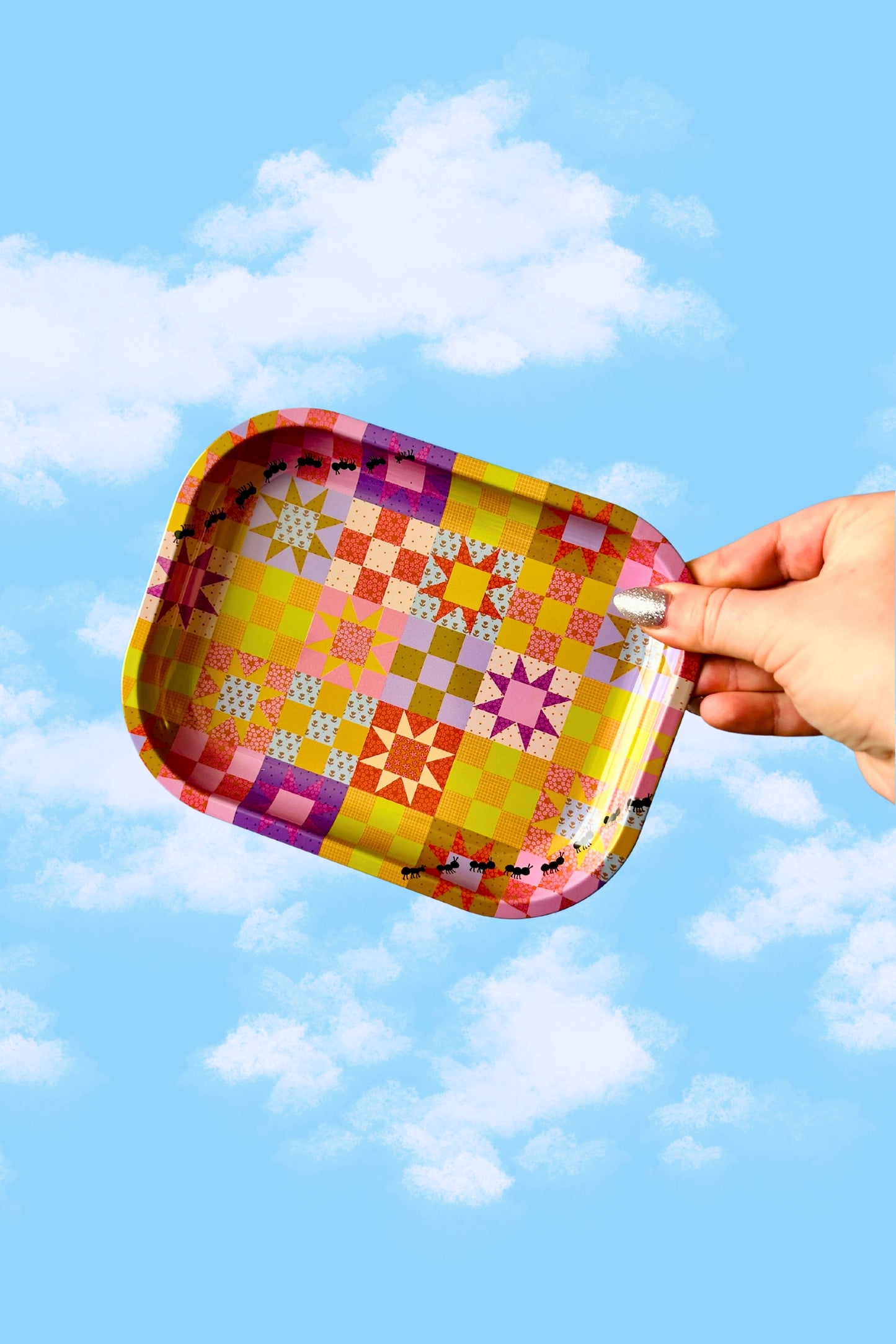 Patchwork Quilt Enamel Tray