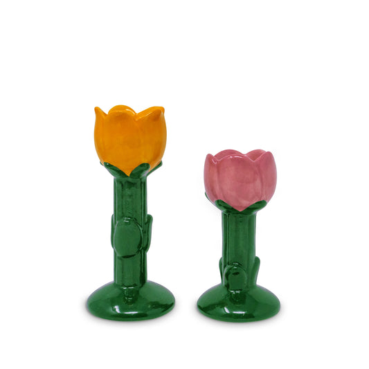 Ceramic Tulip Candle Holder Set