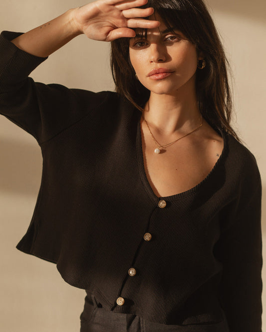harly jae james blouse in black handmade in Vancouver with organic cotton