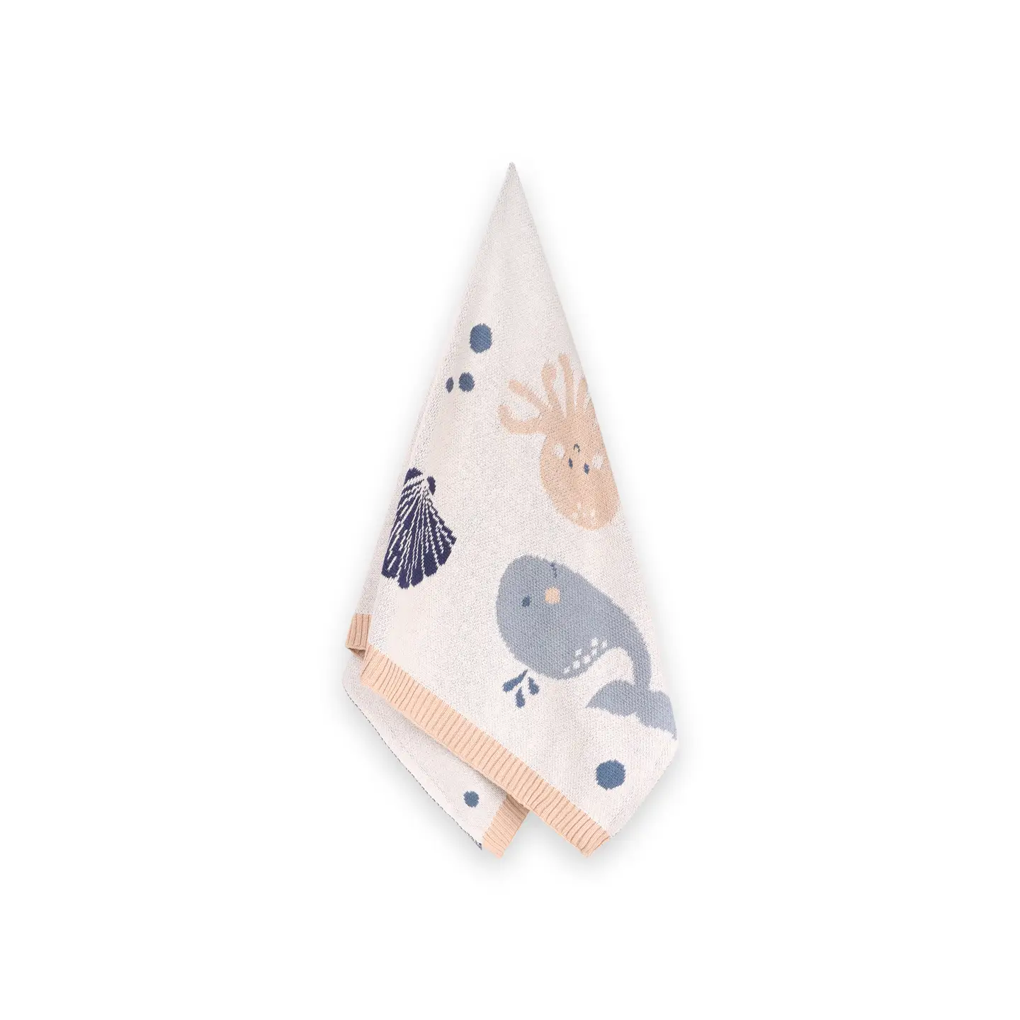 Sweet sea-themed 100% organic cotton knitted baby blanket.