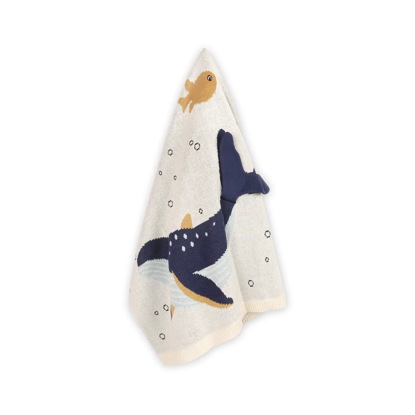 Sweet sea-themed 100% organic cotton knitted baby blanket.