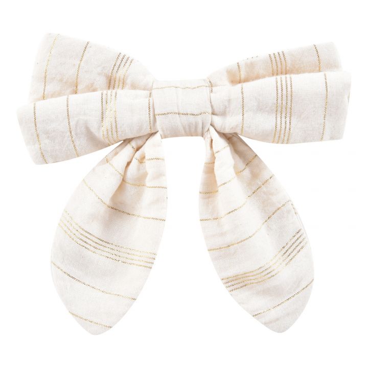 A clip on hair accessory with a decorative bow. Made with 100% organic cotton. Louise misha gilla hair clip.