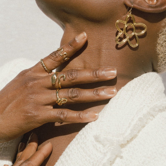 dea dia serpent wrap around adjustable ring in gold plated brass