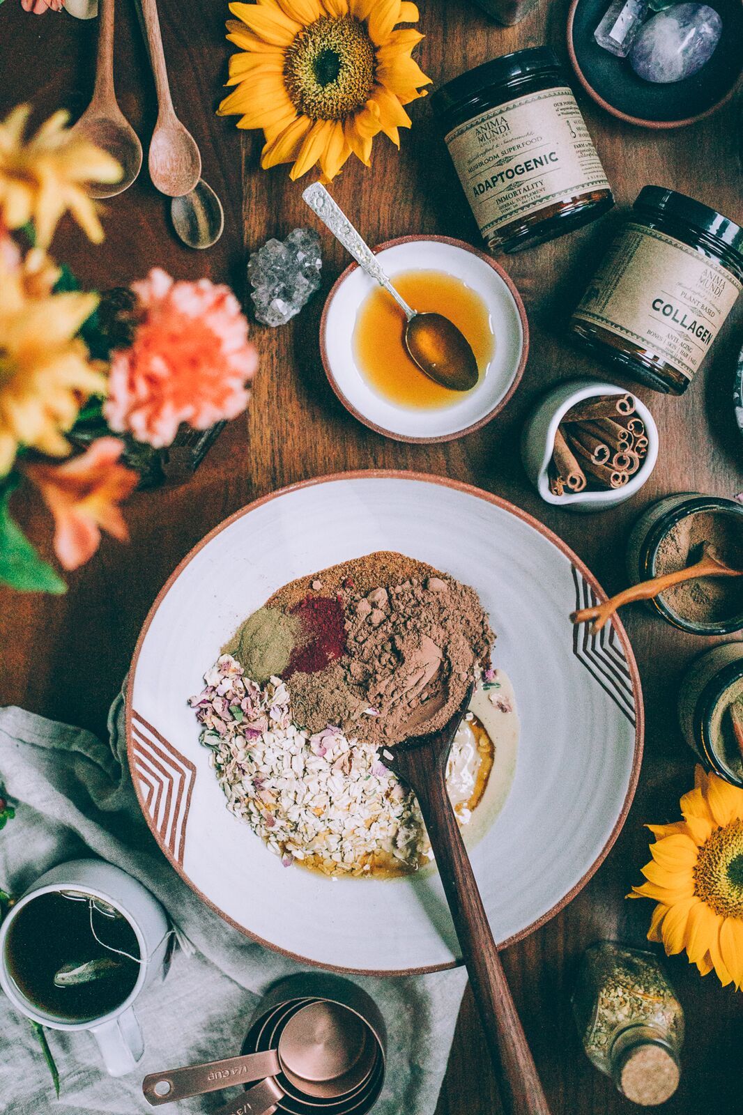 adaptogenic powder / This is one of Anima Mundi's most beloved formulations, combining organic and locally grown Mushroom extract powders with our organic heirloom Cacao. A perfect addition to coffee, tea, smoothies, and more, it contains 25% of the highest grade Cacao, with bioactive cell wall extracted Mushrooms.