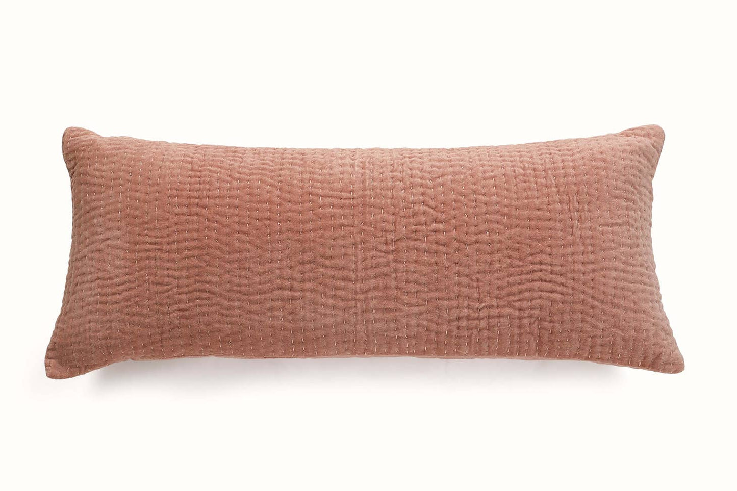 Casa Amarosa Plush Velvet Kantha Lumbar Pillow : Plush velvet meets this lumbar cushion's solid style, which is created using an ancient stitching technique, Kantha. Ethically made in India.