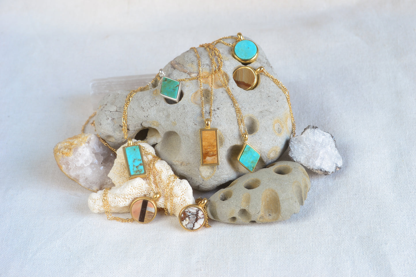 Handmade stone necklace featuring ethically sourced stones on gold-fill or sterling silver, sturdy figaro chain. These are heirloom pieces to hand down.