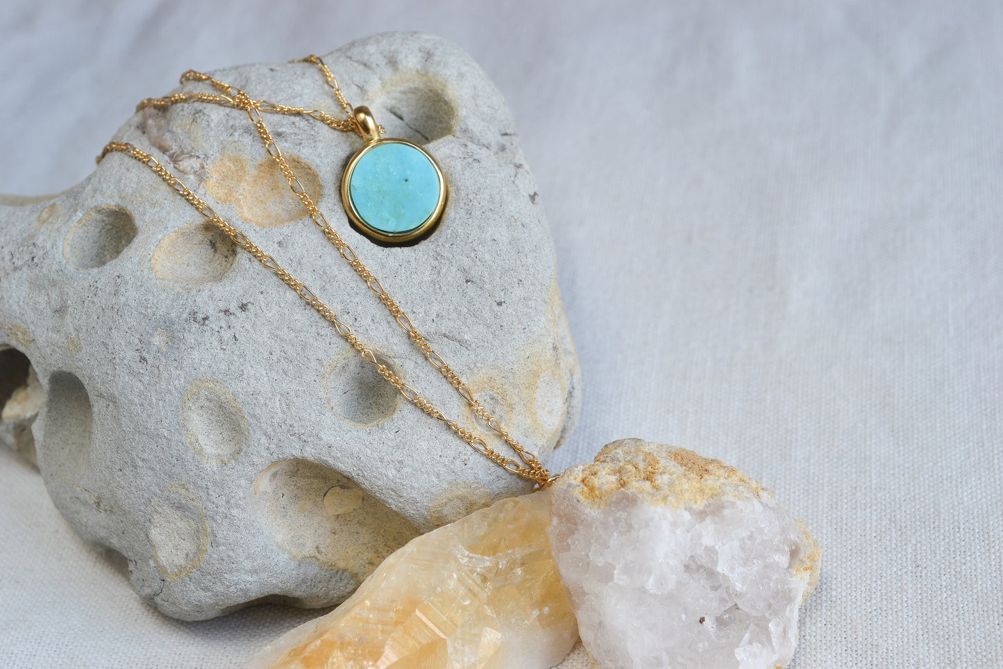 Handmade stone necklace featuring ethically sourced stones on gold-fill or sterling silver, sturdy figaro chain. These are heirloom pieces to hand down.