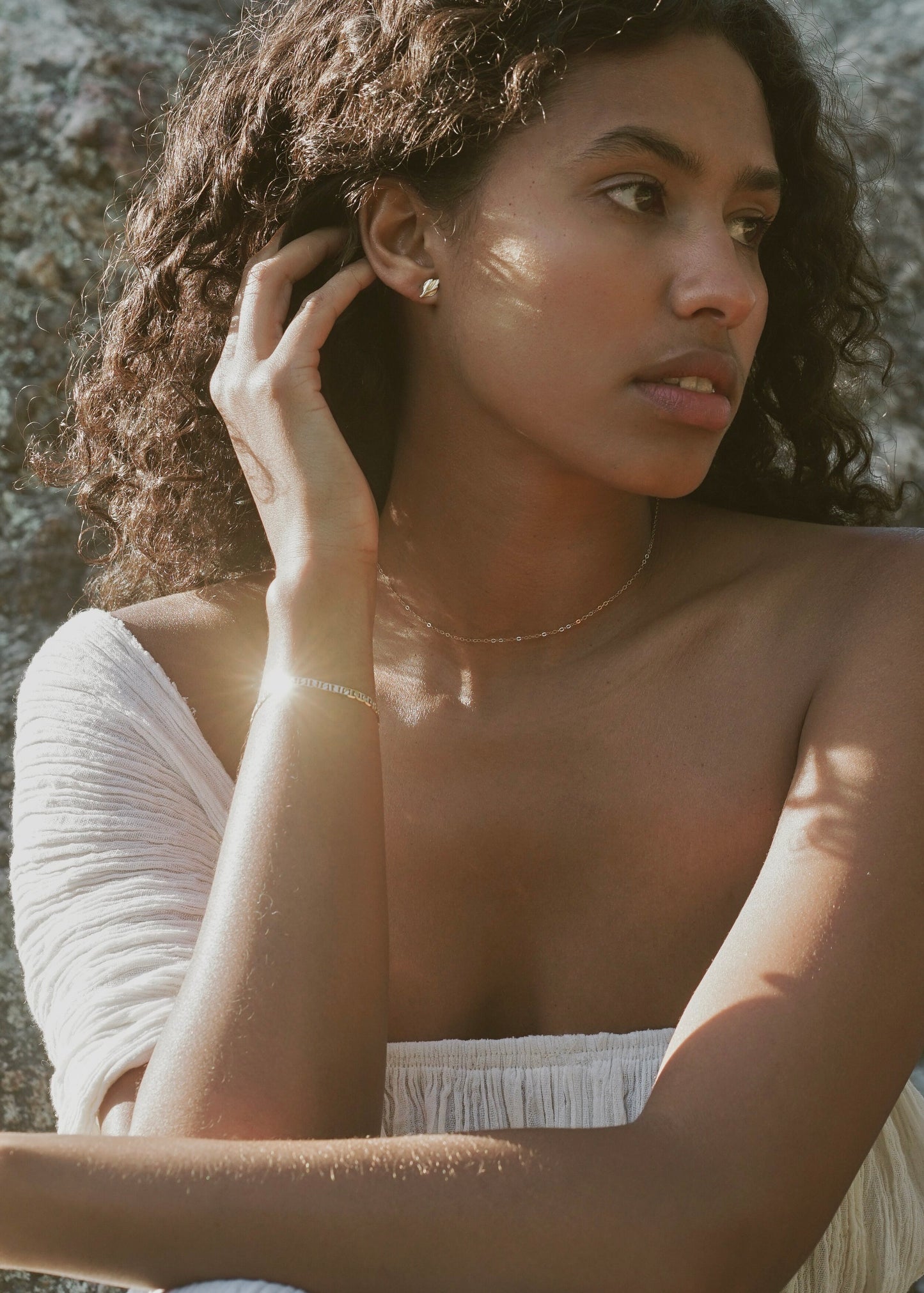 A unique statement bracelet ~ the Fortune Bracelet is an elegant and minimal chain link bracelet that glides and dips along the wrists. Made in 18K gold fill, this piece stands out beautifully when layered or worn alone. Handmade in the Santa Cruz Mountains.
