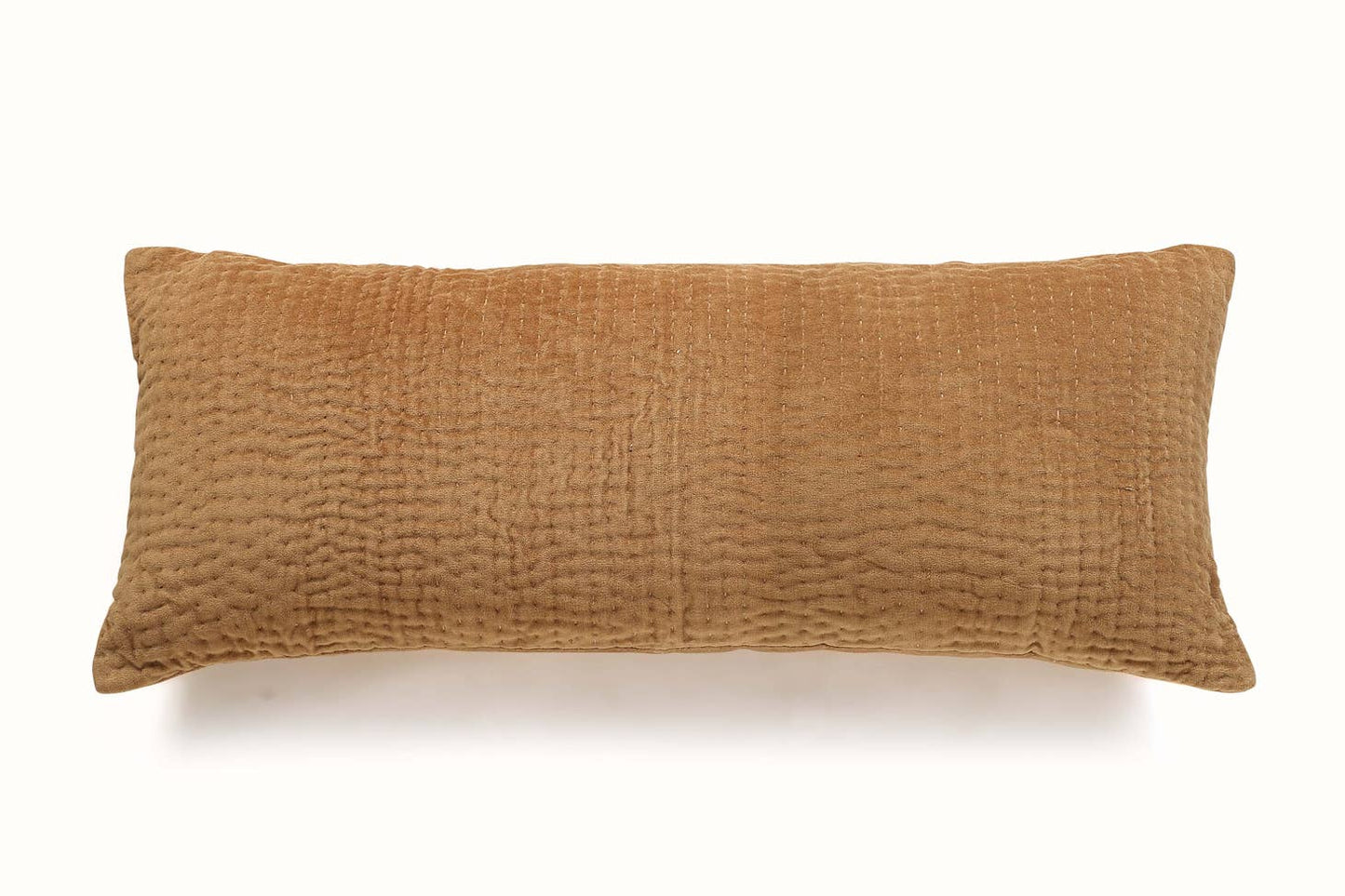 Casa Amarosa Plush Velvet Kantha Lumbar Pillow : Plush velvet meets this lumbar cushion's solid style, which is created using an ancient stitching technique, Kantha. Ethically made in India.
