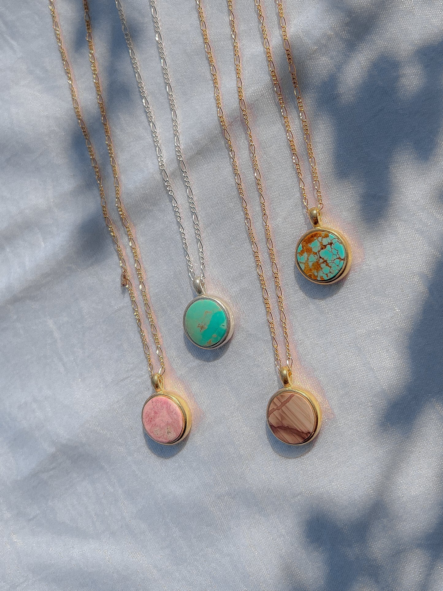 Handmade stone necklace featuring ethically sourced stones on gold-fill or sterling silver, sturdy figaro chain. These are heirloom pieces to hand down