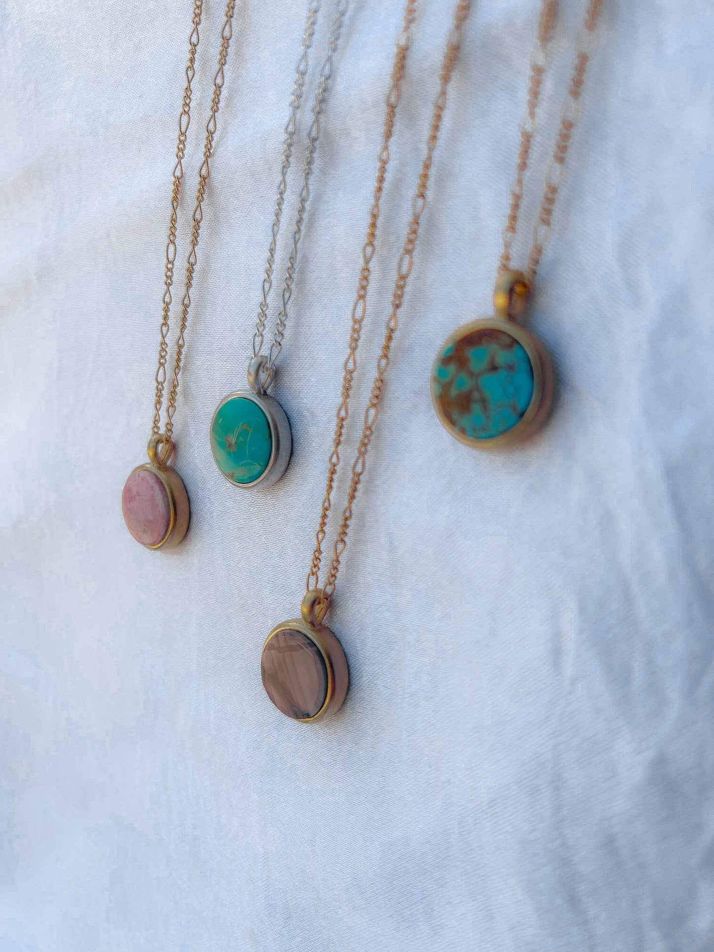 Handmade stone necklace featuring ethically sourced stones on gold-fill or sterling silver, sturdy figaro chain. These are heirloom pieces to hand down